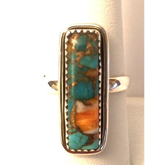 Spiny Oyster Turquoise ring s8.5 (1567) - Picture 1 of 3